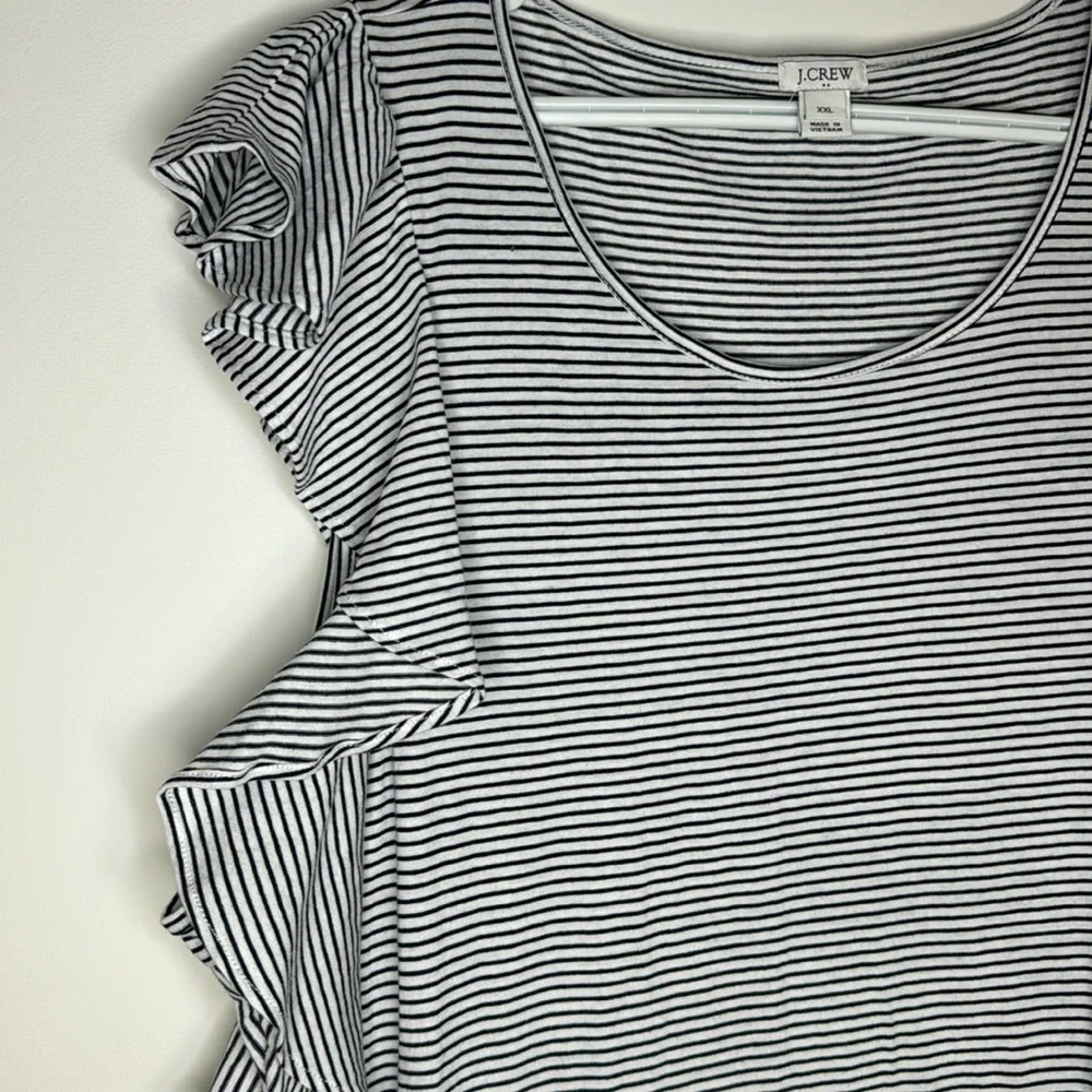 J. CREW Women 100% Cotton Black White Mini Dress Size XXL Stripe Ruffle Stretch - Picture 3 of 8
